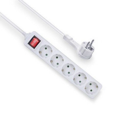 ACT Power strip with illuminated switch and flat plug, 5 sockets, 1.5 m, white
