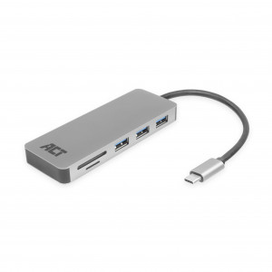 ACT USB-C hub 3.0, 3x USB-A, card reader, PD pass-through